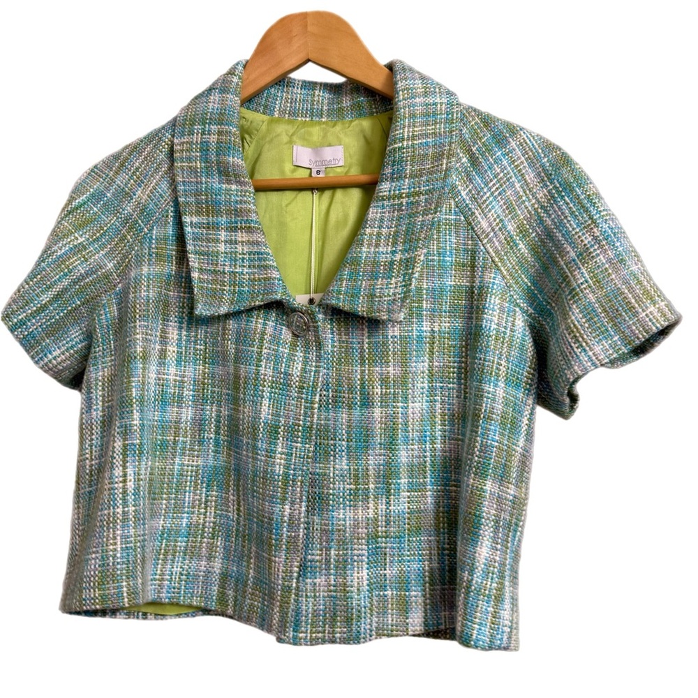 Symmetry Green Plaid Short Sleeve Blazer, NWT